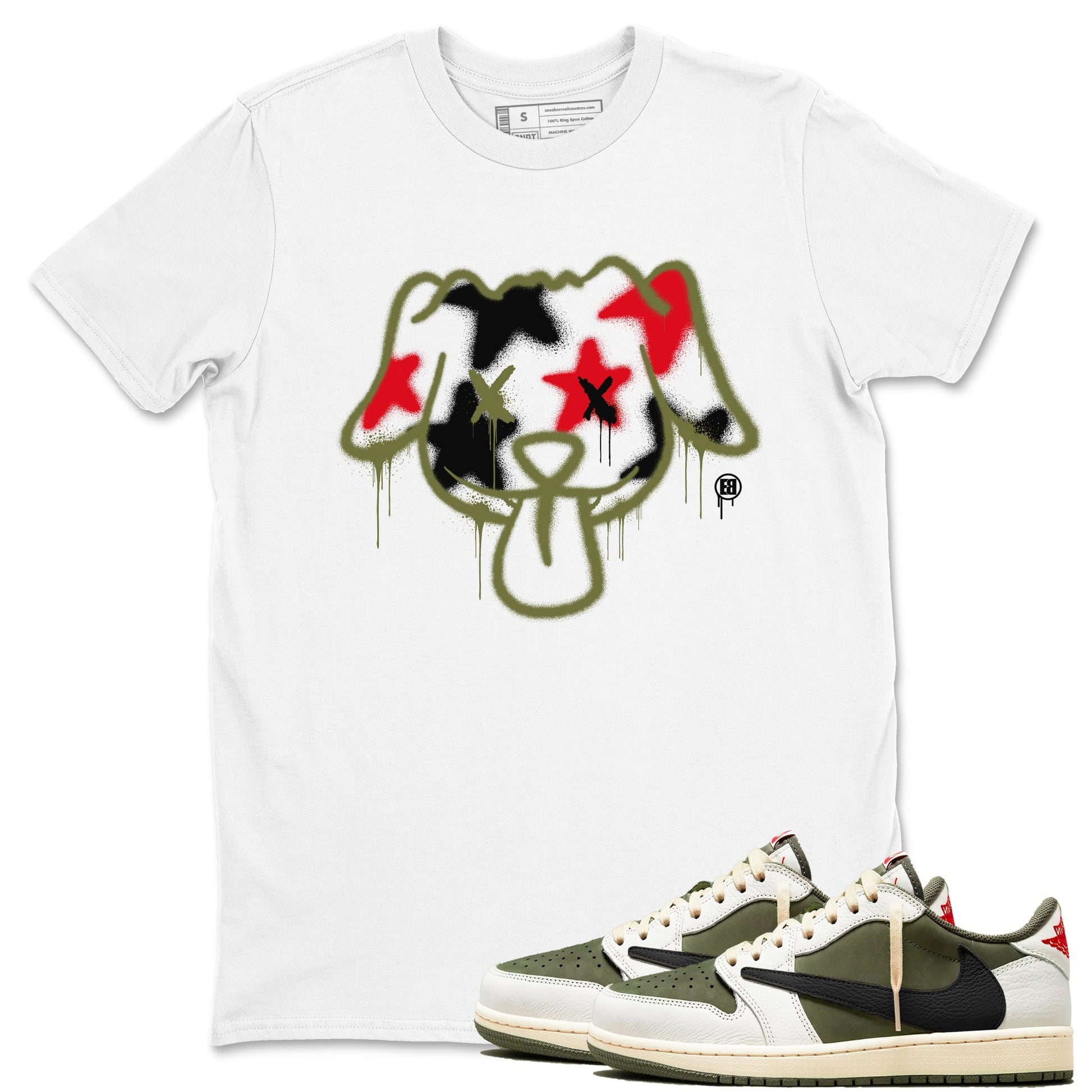 Graffiti Dog Sneaker Tees - Air Jordan 1 Travis Scott Medium Olive