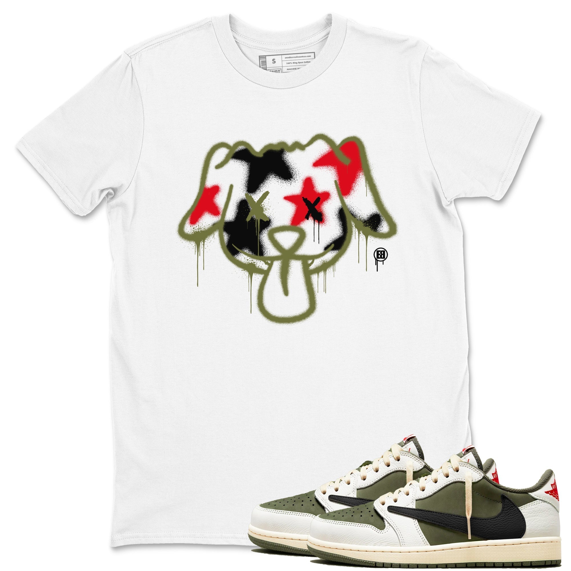 Graffiti Dog Sneaker Tees - Air Jordan 1 Travis Scott Medium Olive