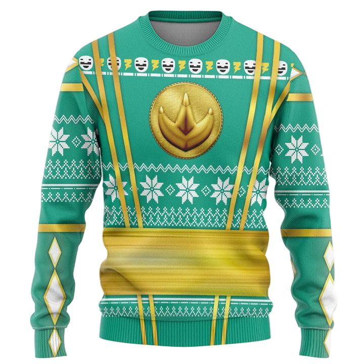 Green Mighty Morphin Power Rangers Logo Christmas Sweater ? Usalast