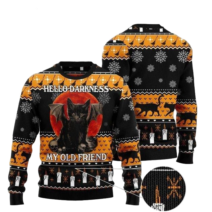 Halloween Black Cat Hello Darkness My Old Friend Ugly Christmas Sweater For Men Women Adult Us6188 ? Usalast