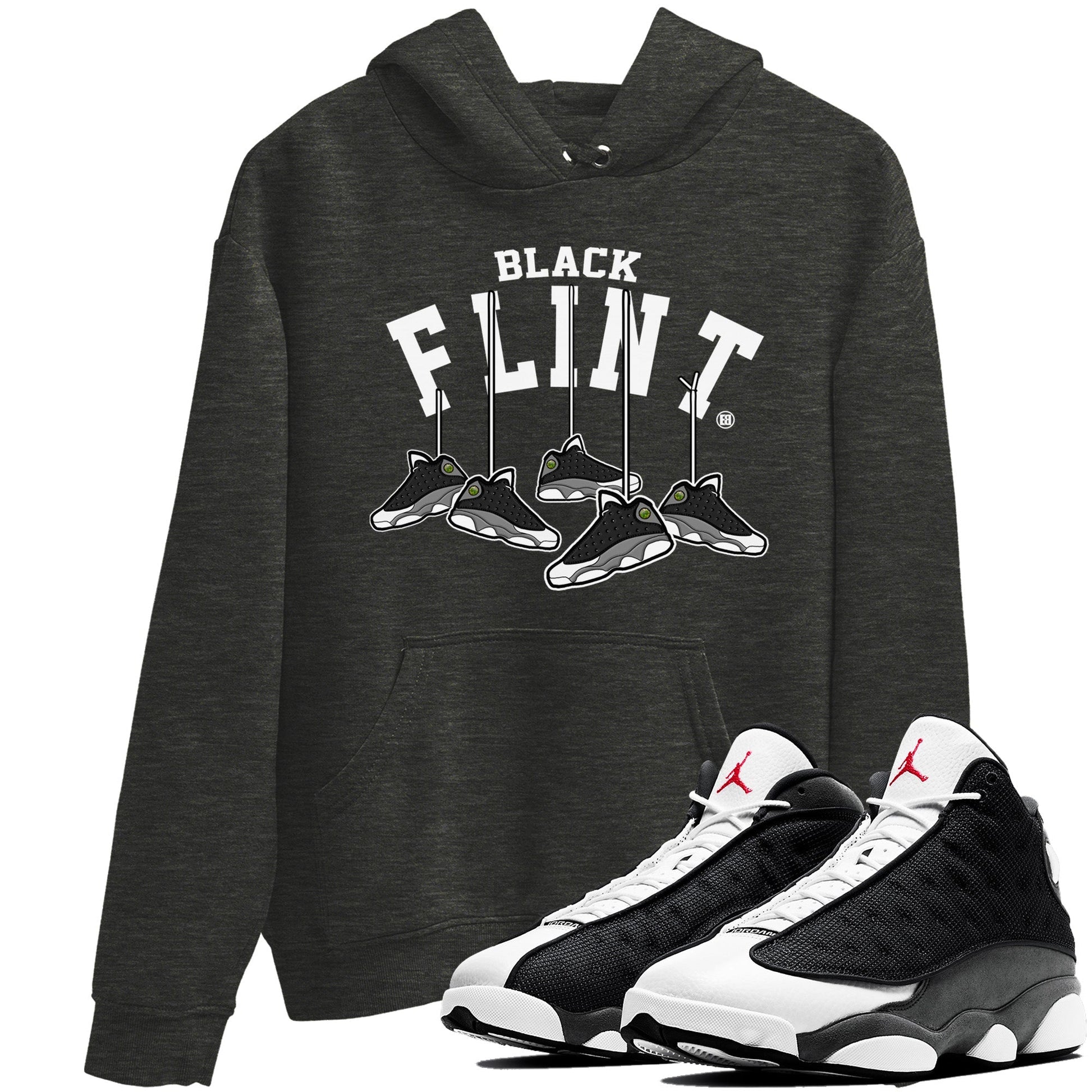 Hanging Sneakers Unisex Tops - Air Jordan 13 Black Flint