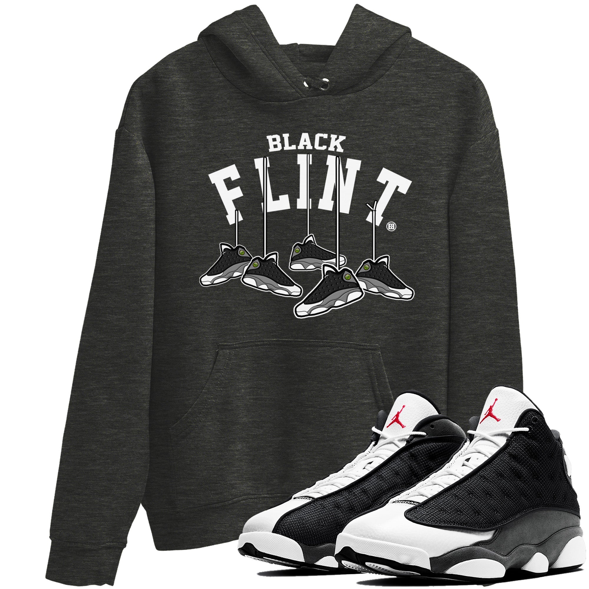 Hanging Sneakers Unisex Tops - Air Jordan 13 Black Flint