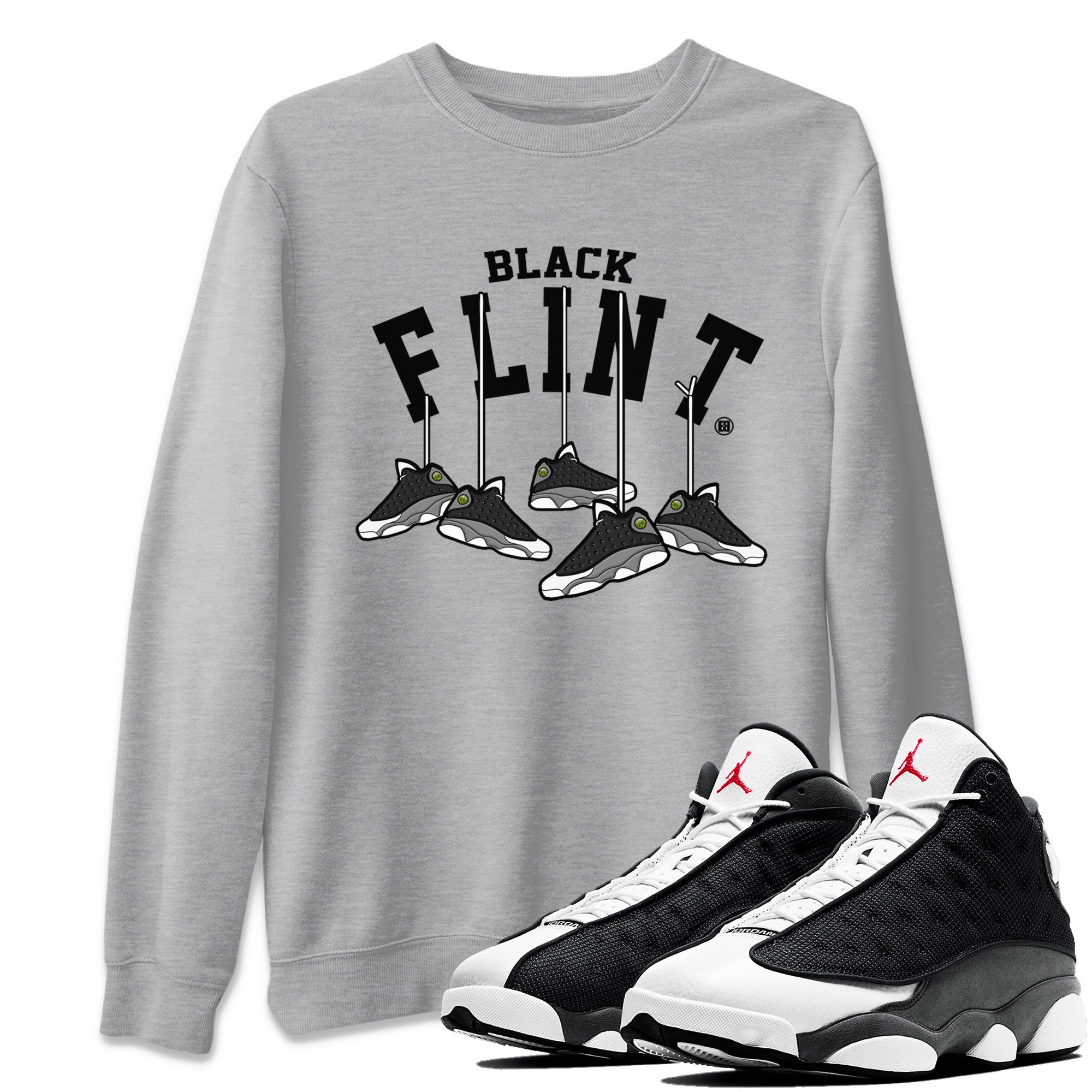 Hanging Sneakers Unisex Tops - Air Jordan 13 Black Flint