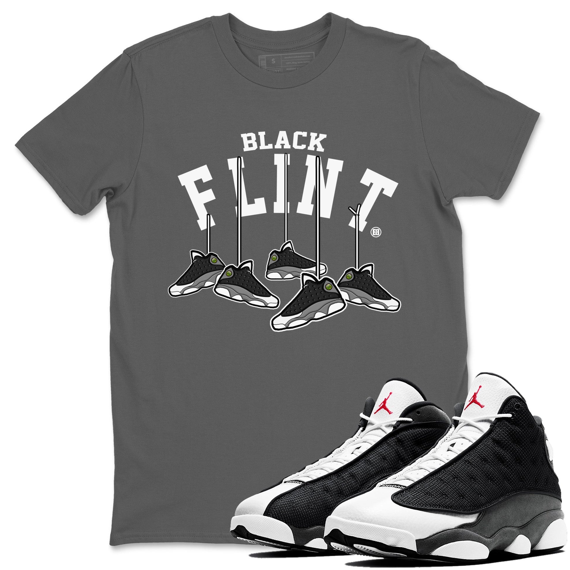 Hanging Sneakers Unisex Tops - Air Jordan 13 Black Flint