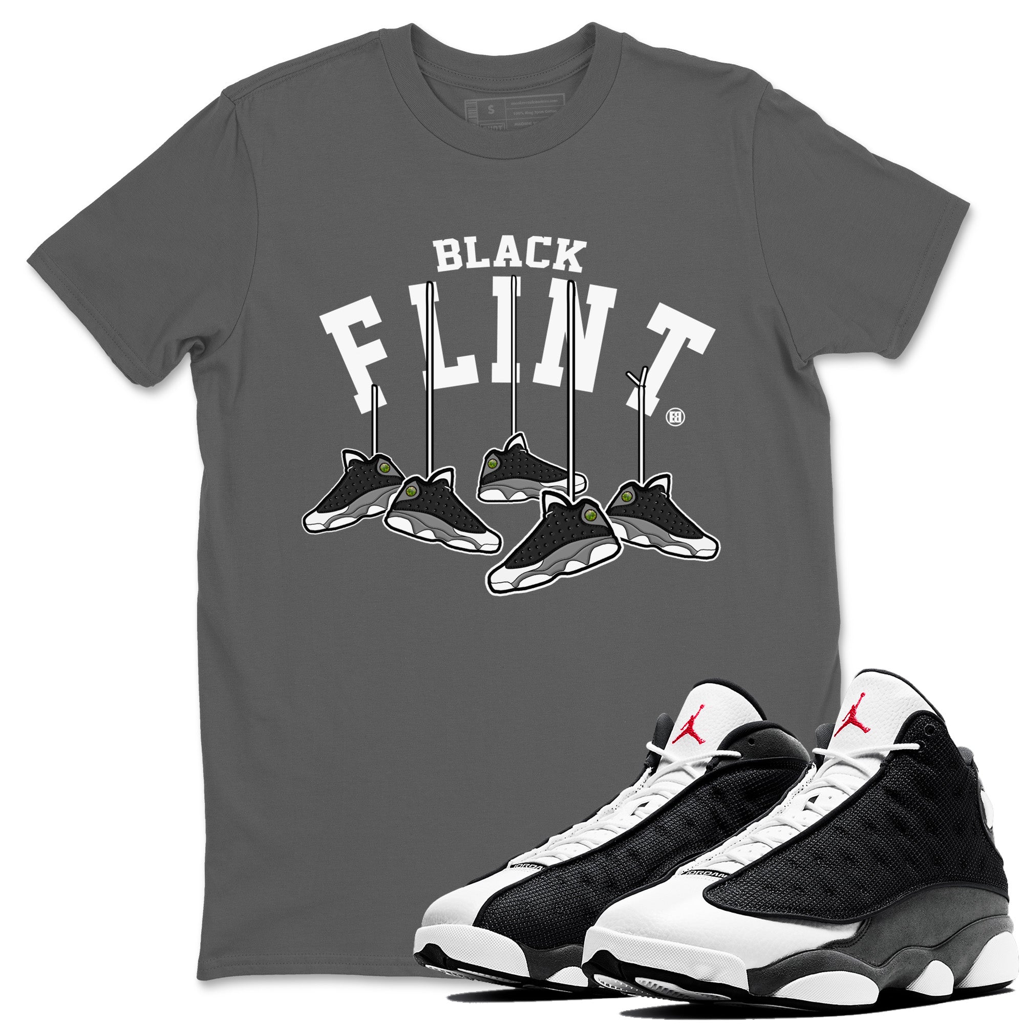 Hanging Sneakers Unisex Tops - Air Jordan 13 Black Flint