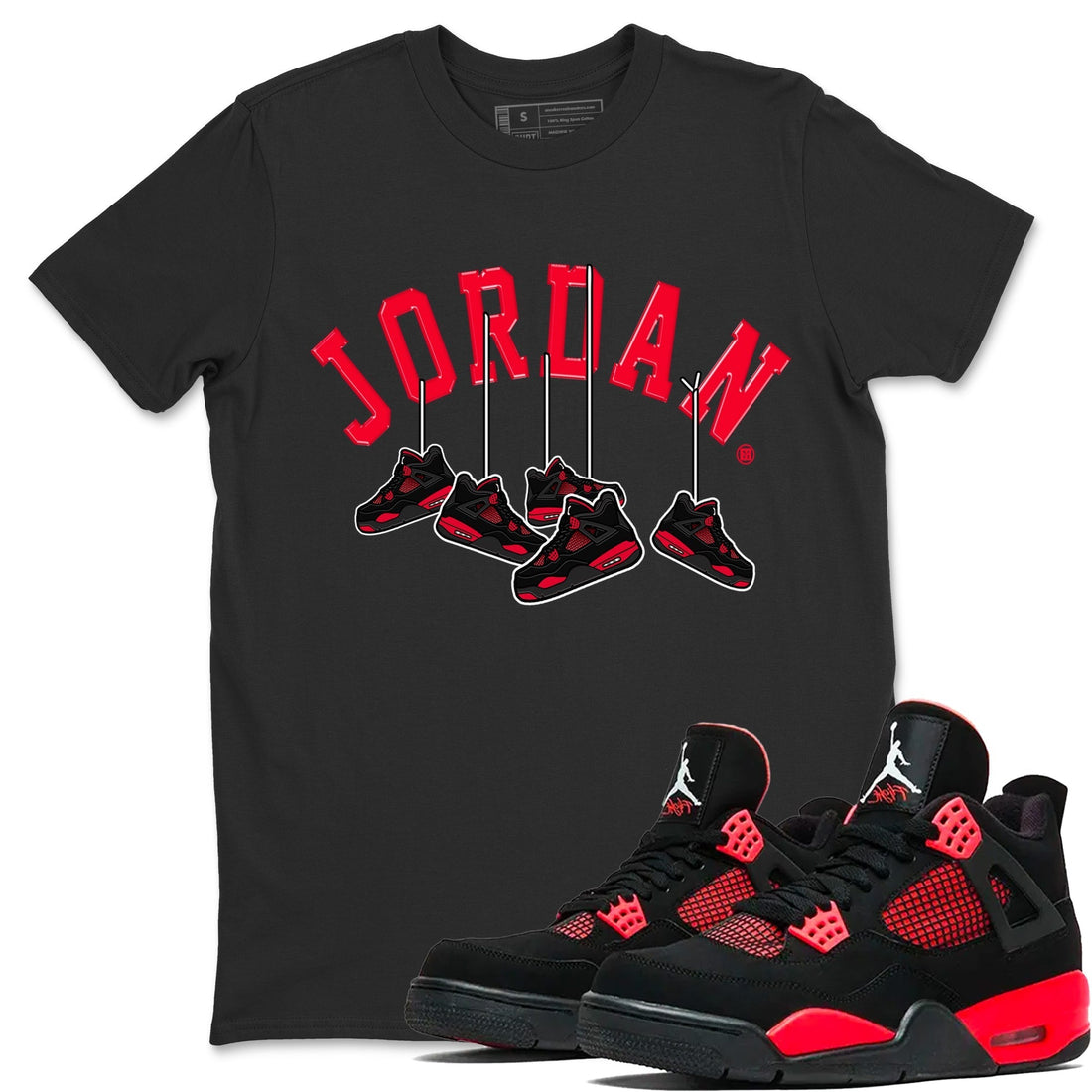 Hanging Sneakers Unisex Tops - Air Jordan 4 Red Thunder