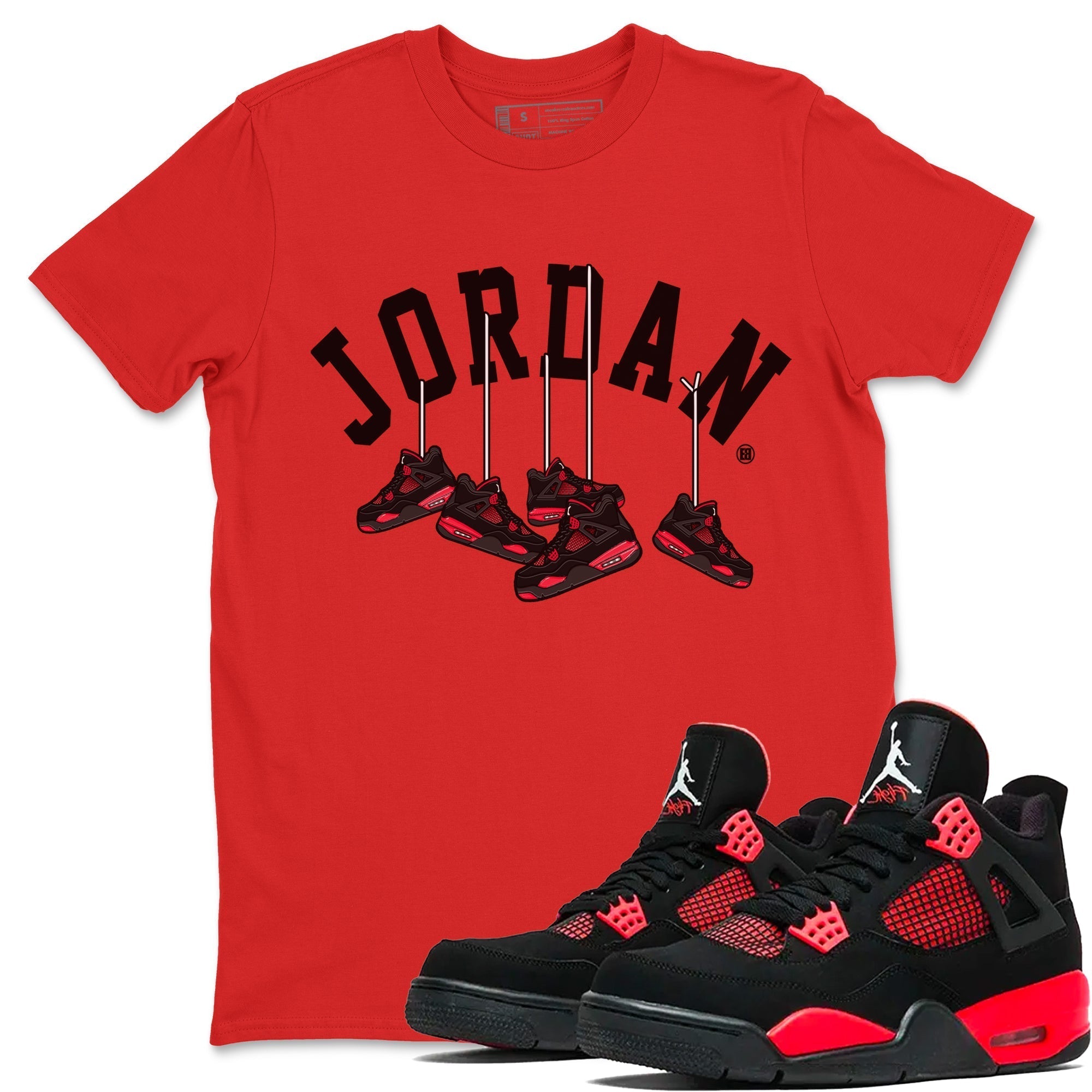 Hanging Sneakers Unisex Tops - Air Jordan 4 Red Thunder