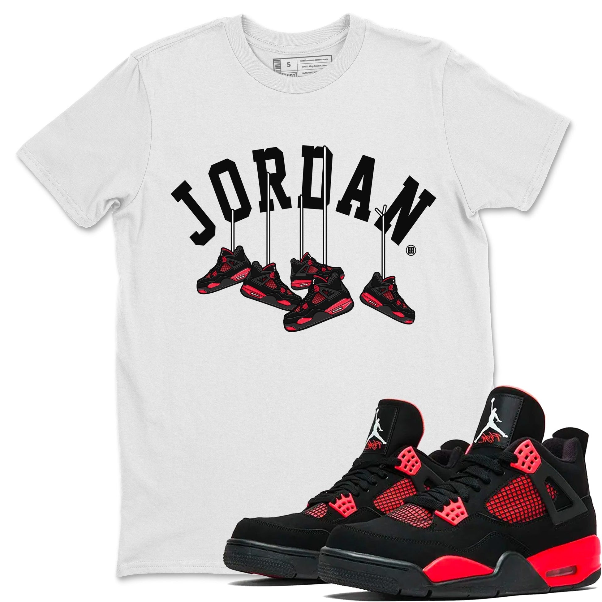 Hanging Sneakers Unisex Tops - Air Jordan 4 Red Thunder