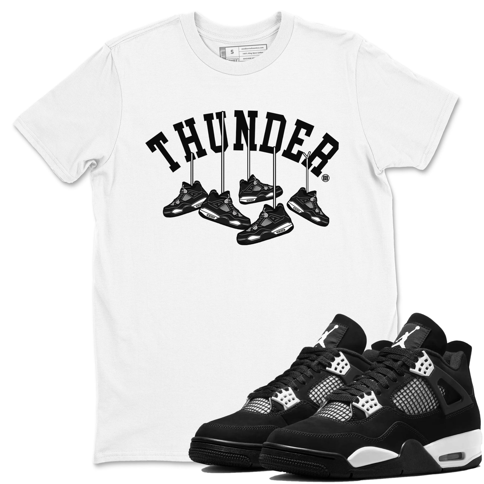 Hanging Sneakers Sneaker Tees - Air Jordan 4 White Thunder