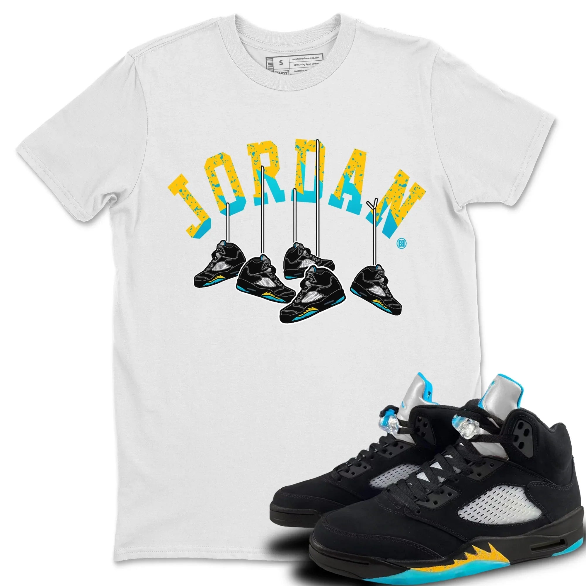 Hanging Sneakers Unisex Tops - Air Jordan 5 Aqua