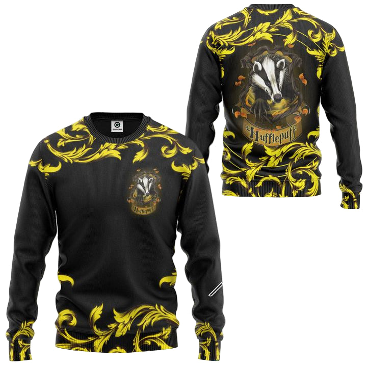 Harry Potter Hufflepuff House Logo Paisley Pattern Ugly Christmas Sweater ? Usalast