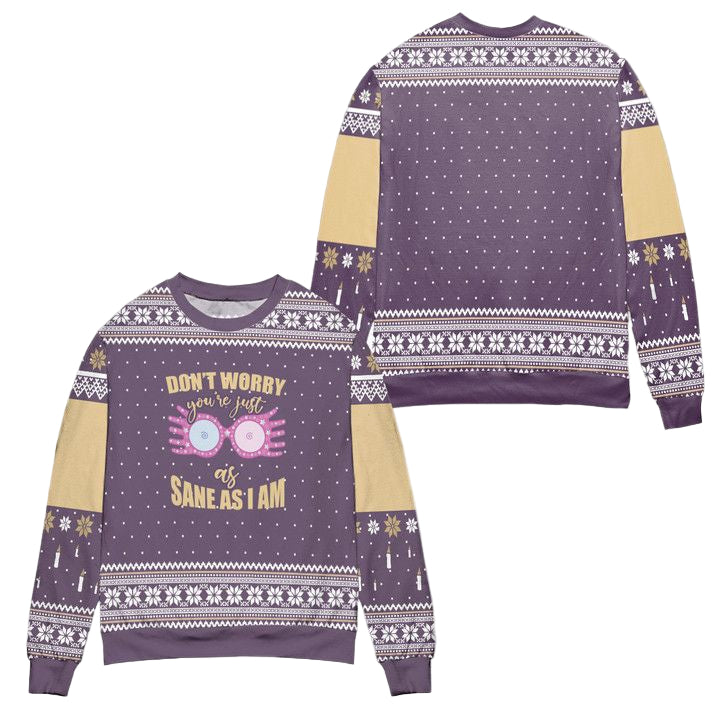 Harry Potter Luna Lovegood Quote Youre Just As Sane As I Am Snowflake Pattern Ugly Christmas Sweater ? Purple ? Usalast