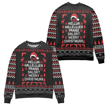 Hellur Hallelujer Praise Da Lort Merry Christmurr Ugly Christmas Sweater ? Black ? Usalast