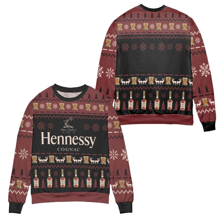 Hennessy Cognac Snowflake Pattern Ugly Christmas Sweater ? Dark Red ? Usalast