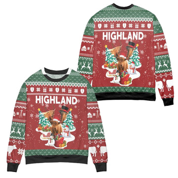 Highland Reindeer Snowflakes Pattern Ugly Christmas Sweater ? Usalast