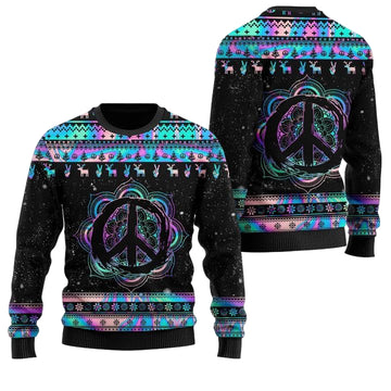 Hippie Holographic Mandala Peace Sign Ugly Christmas Sweater ? Usalast