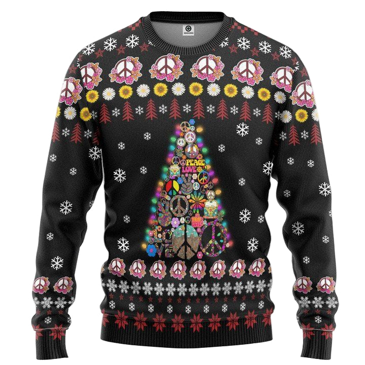 Hippie Let It Be Christmas Tree Christmas Sweater ? Usalast