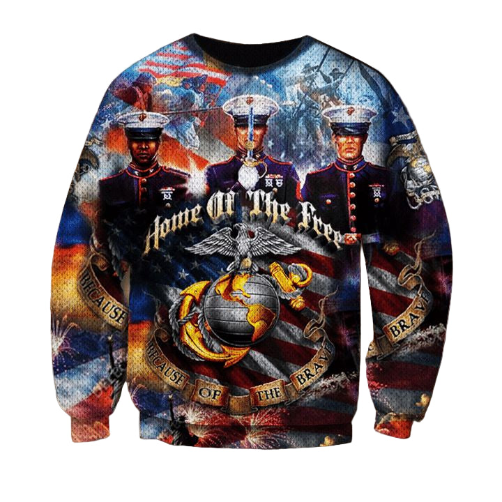 Home Of The Free Because Of The Brave Sweater Proud Of Usmc Sweater Pride Gifts For Men ? Usalast