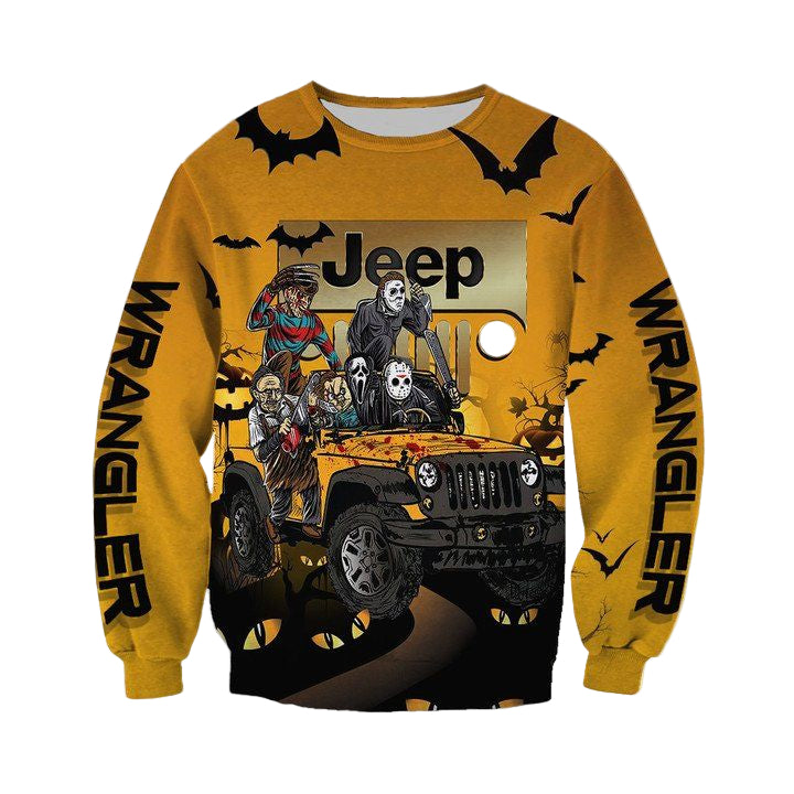 Horor Characters Drive Jeep Halloween 3D Sweater ? Usalast
