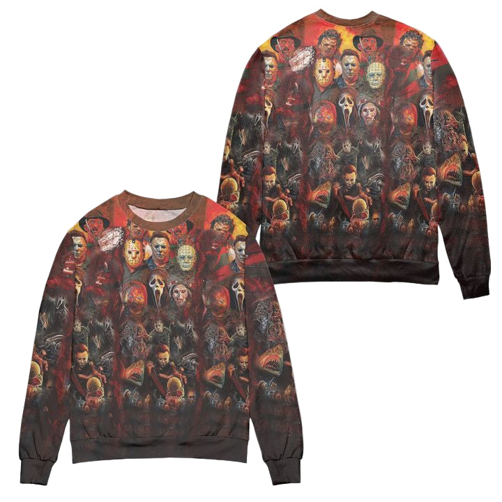 Horror Characters All Over The Place Ugly Christmas Sweater ? Usalast