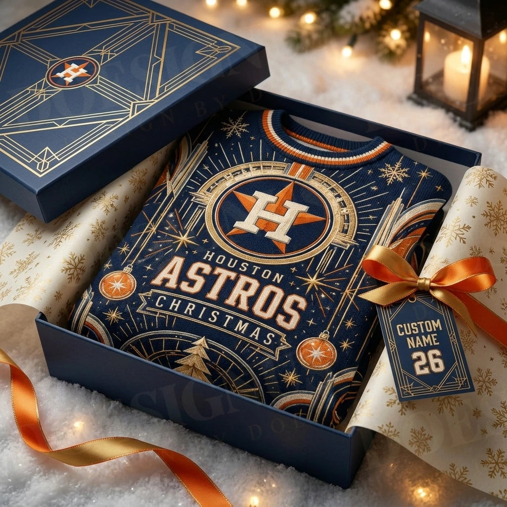 Custom Name And Number Houston Astros Neo Christmas Ugly Sweater 2026
