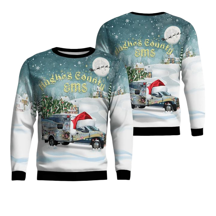 Hughes County Emergency Medical Service AOP Christmas Sweater ? 3N81 ? Usalast
