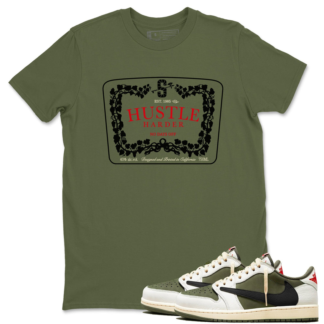 Hustle Harder Sneaker Tees - Air Jordan 1 Travis Scott Medium Olive