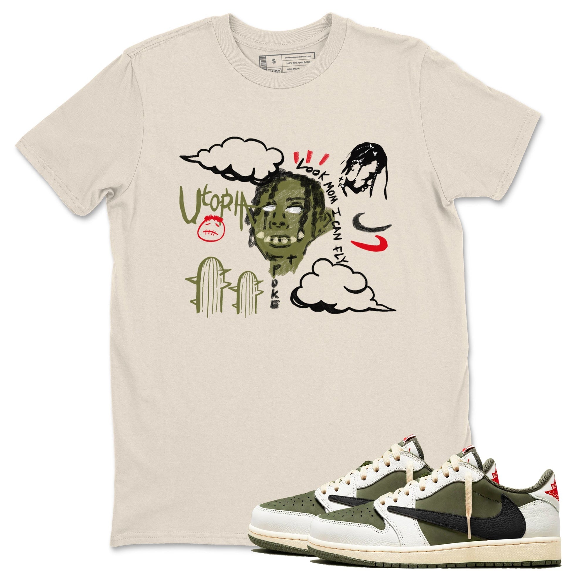 I Can Fly Sneaker Tees - Air Jordan 1 Travis Scott Medium Olive