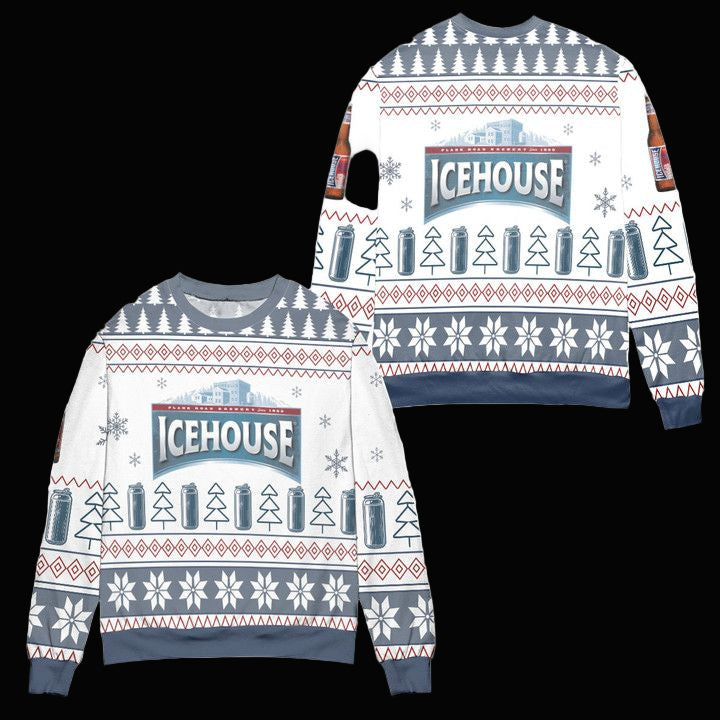 Ice House Logo Christmas Pattern Ugly Christmas Sweater ? White Blue ? Usalast
