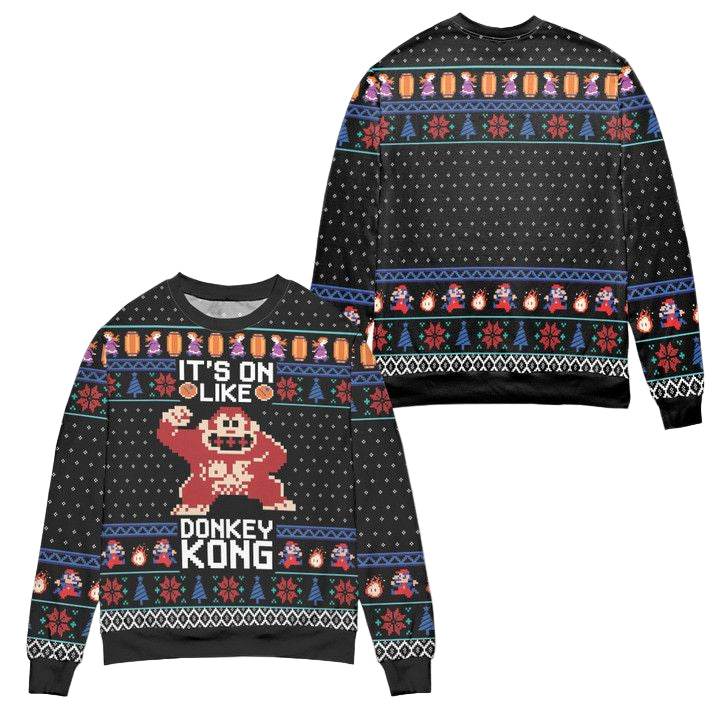 Its On Like Donkey Kong Snowflake Pattern Ugly Christmas Sweater ? Black ? Usalast