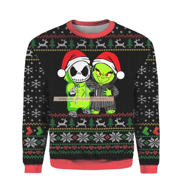 Jack Skellington And Grinch 2022 Christmas 3D Ugly Sweater ? Usalast