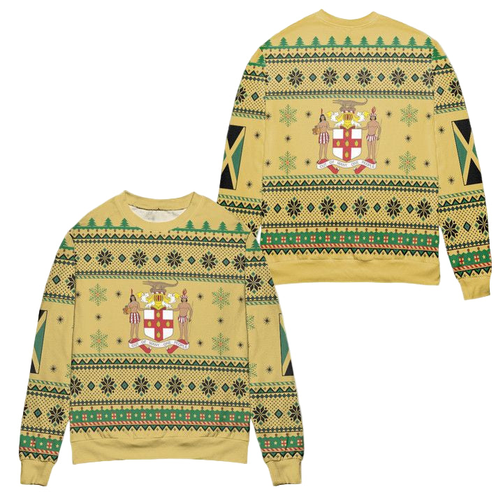 Jamaica Motto Out Of Many One People Snowflake Pattern Ugly Christmas Sweater ? Usalast