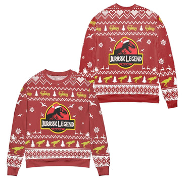 Jurassic Park Legend Dinosaur Pattern Ugly Christmas Sweater ? Red ? Usalast