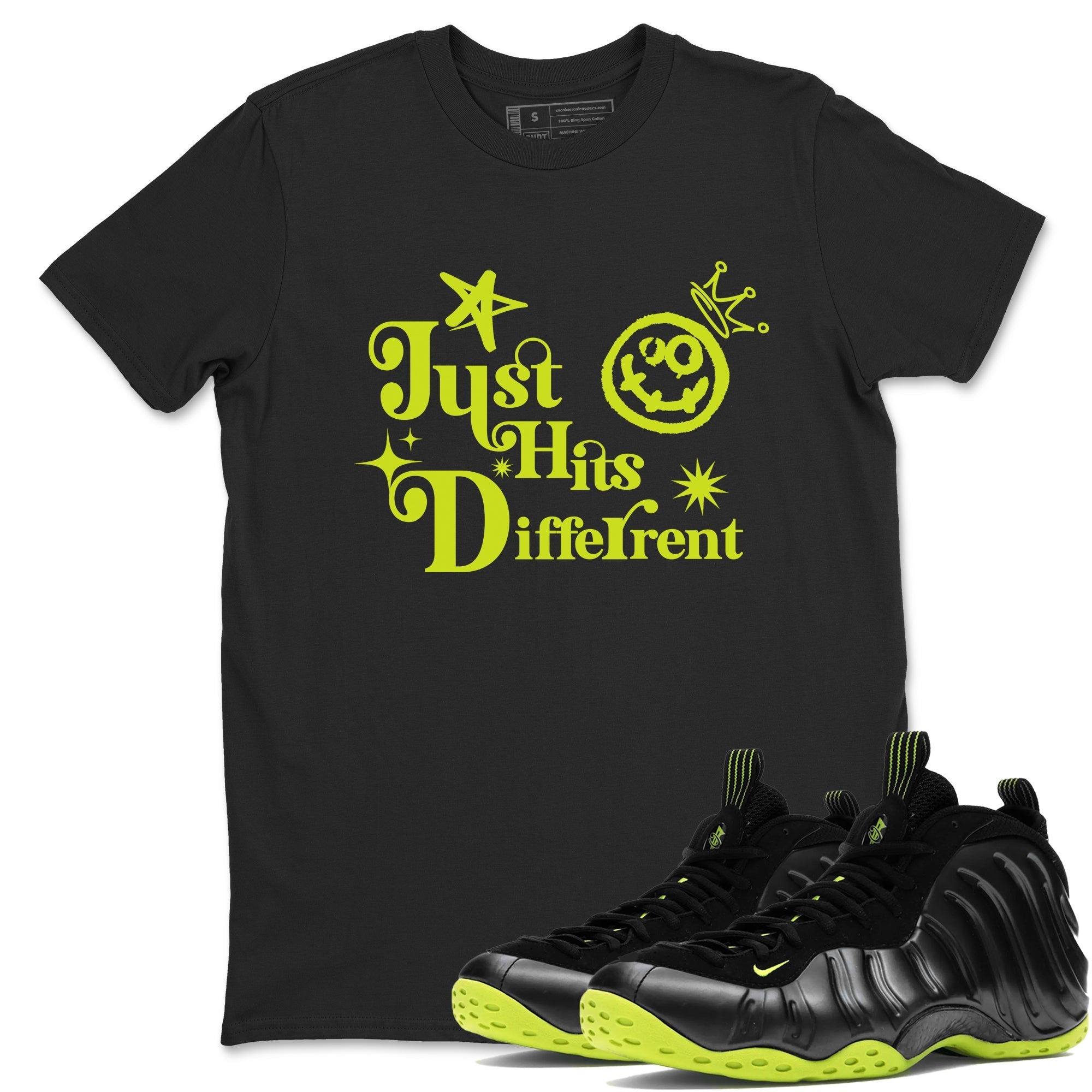 Just Hits Different Sneaker Tees - Air Foamposite One Black Volt