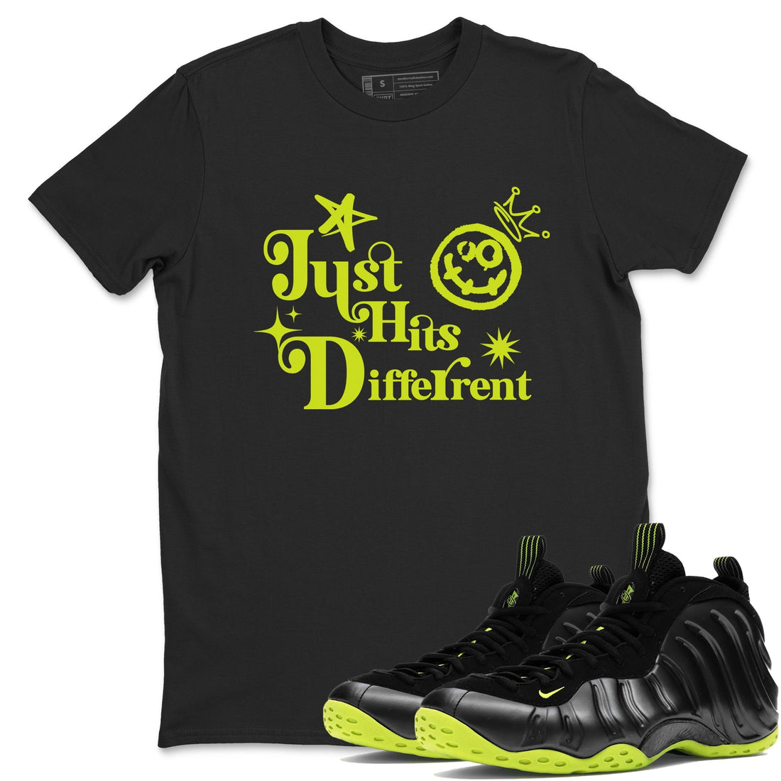 Just Hits Different Sneaker Tees - Air Foamposite One Black Volt