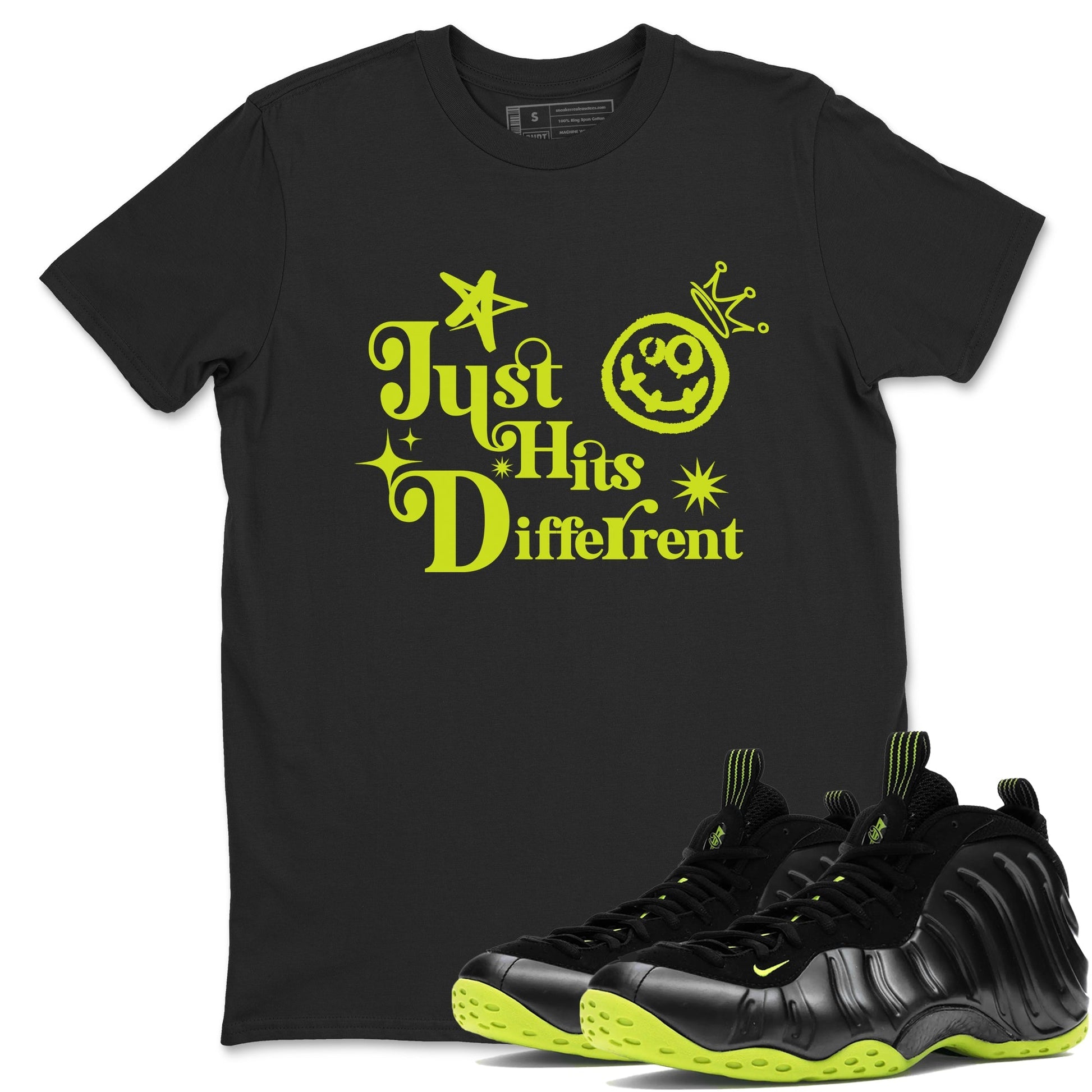Just Hits Different Sneaker Tees - Air Foamposite One Black Volt