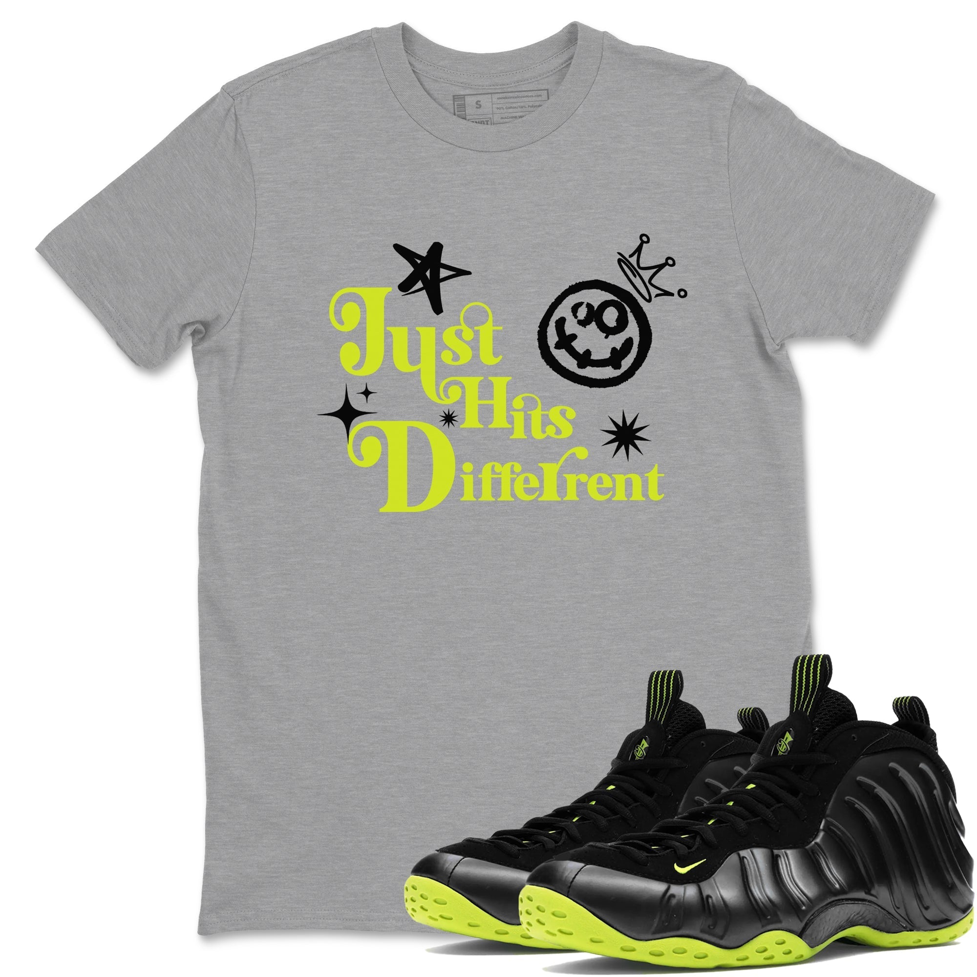 Just Hits Different Sneaker Tees - Air Foamposite One Black Volt