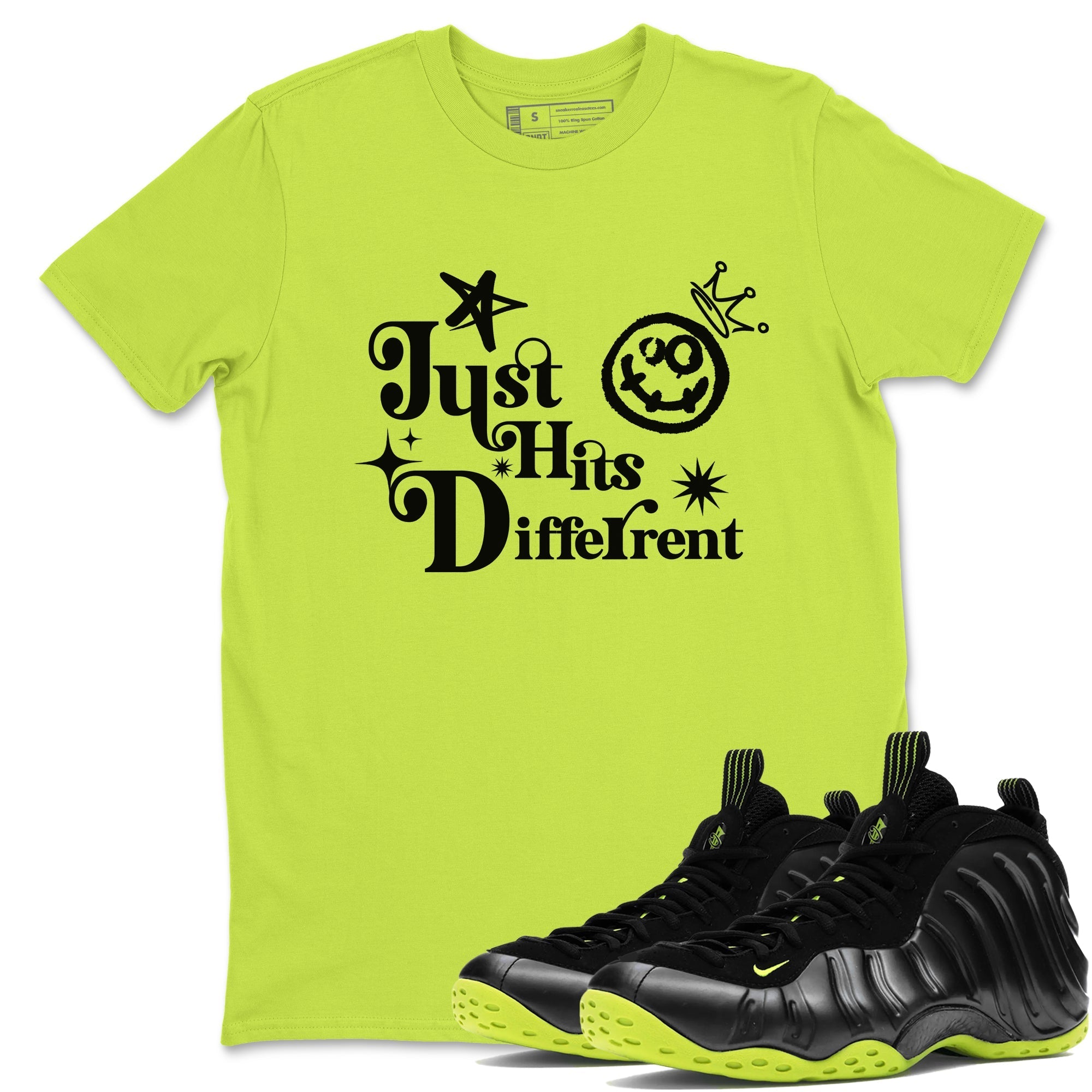 Just Hits Different Sneaker Tees - Air Foamposite One Black Volt