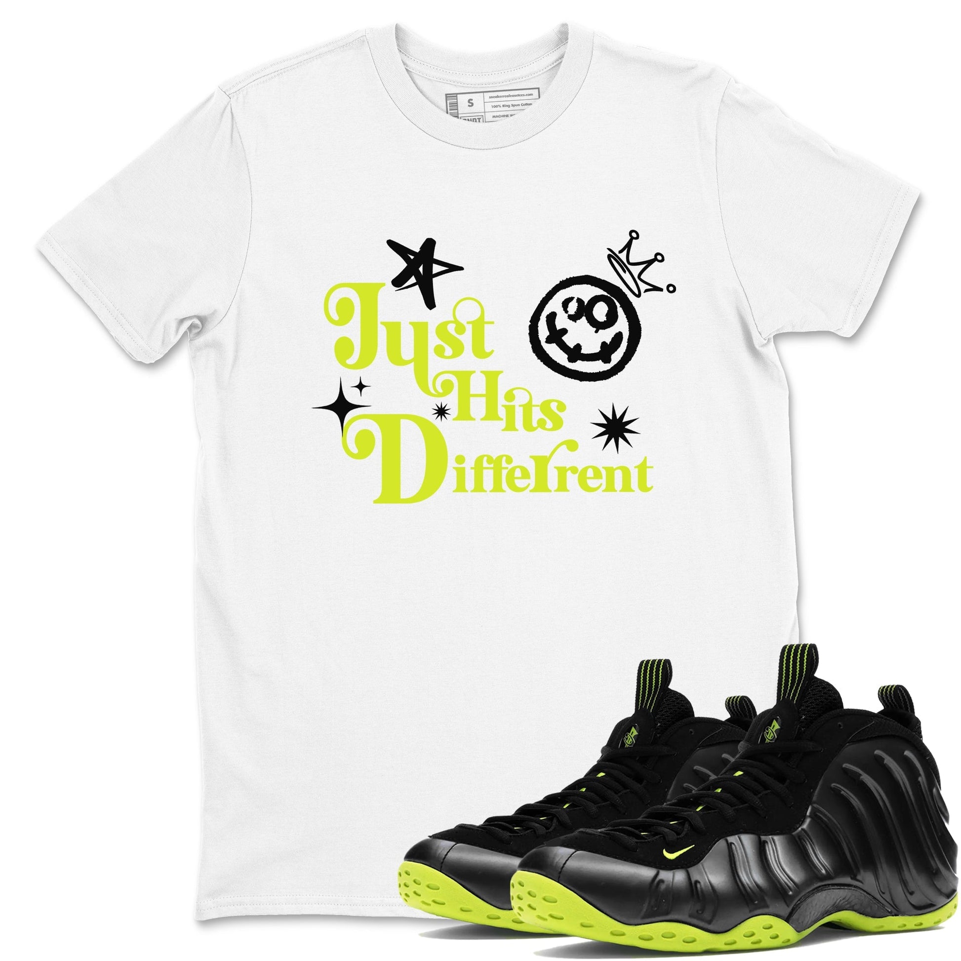 Just Hits Different Sneaker Tees - Air Foamposite One Black Volt