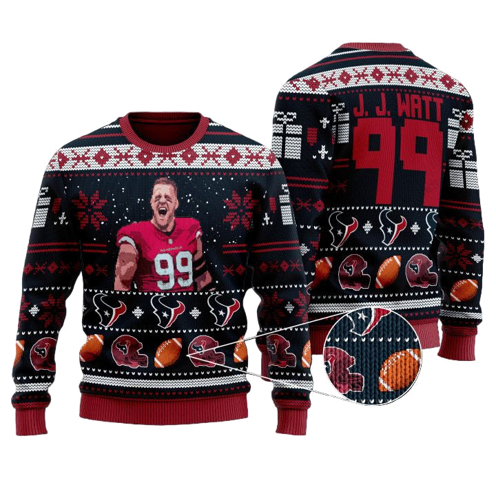 Justin James Watt 99 Houston Texans Nfl Christmas Sweater ? Usalast