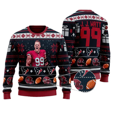 Justin James Watt 99 Houston Texans Nfl Christmas Sweater ? Usalast