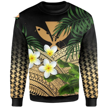Kanaka Maoli Hawaiian Sweater Polynesian Plumeria Banana Leaves Gold A02 ? Usalast