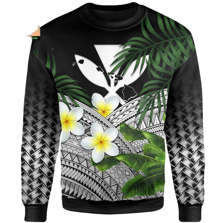 Kanaka Maoli Hawaiian Sweater Polynesian Plumeria Banana Leaves Gray A02 ? Usalast