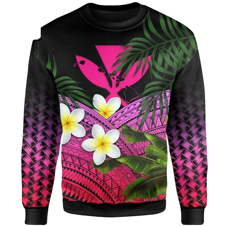 Kanaka Maoli Hawaiian Sweater Polynesian Plumeria Banana Leaves Pink A02 ? Usalast
