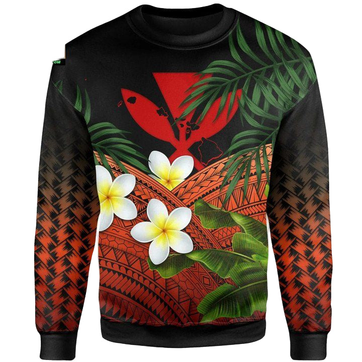 Kanaka Maoli Hawaiian Sweater Polynesian Plumeria Banana Leaves Red A02 ? Usalast