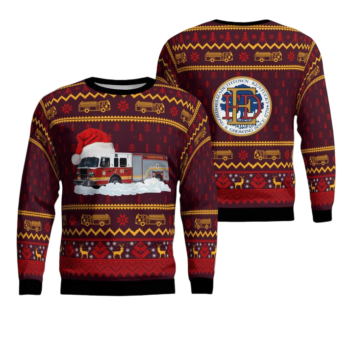 Kentucky Elizabethtown Fire Department Fire Truck 2081 Christmas AOP Sweater ? Usalast