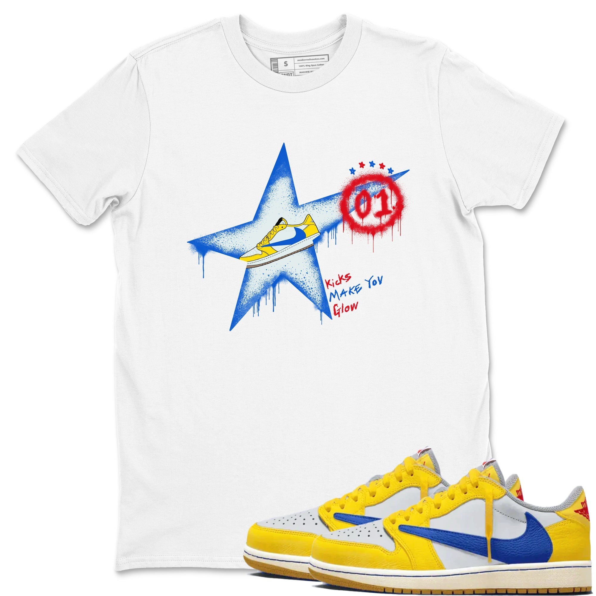 Kicks Make You Glow Sneaker Tees - Air Jordan 1 Travis Scott Canary