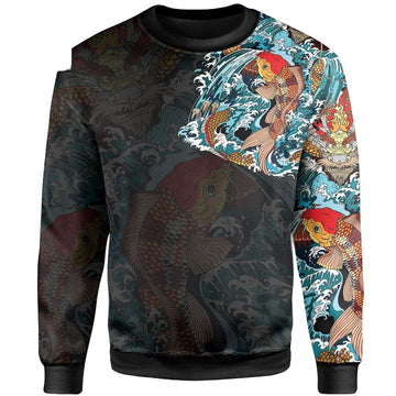 Koi Fish And Golden Dragon Tattoo Style Sweater A7 ? Usalast