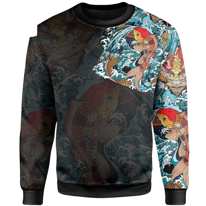 Koi Fish And Golden Dragon Tattoo Style Sweater A7 ? Usalast