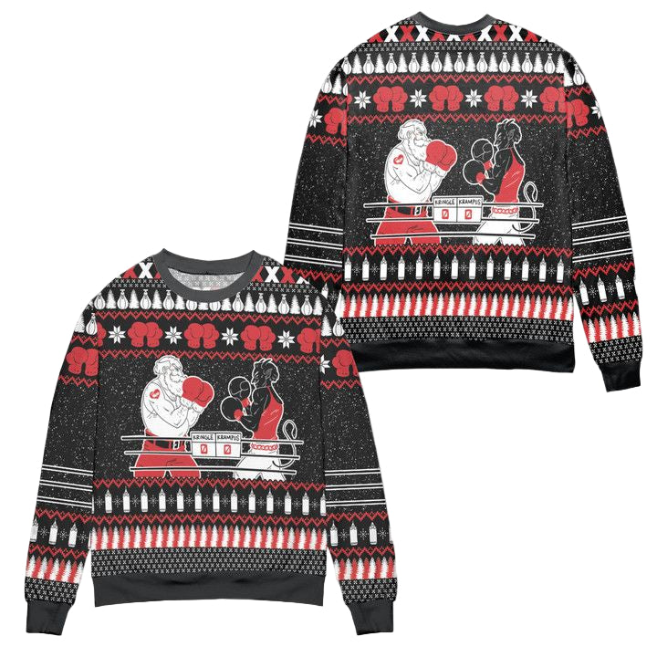 Krampus vs Kringle Pine Tree Snowflake Pattern Ugly Christmas Sweater ? Black ? Usalast